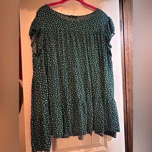 BloomChic 18-20W blouse. Turquoise w white dots
